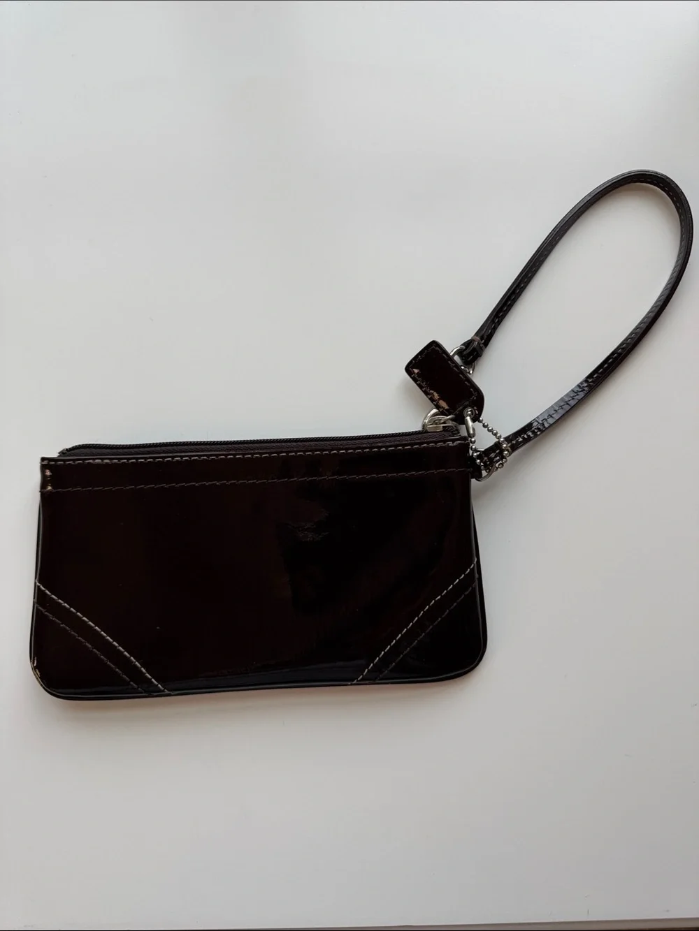 Maroon Coach Patent Wristlet Clutch